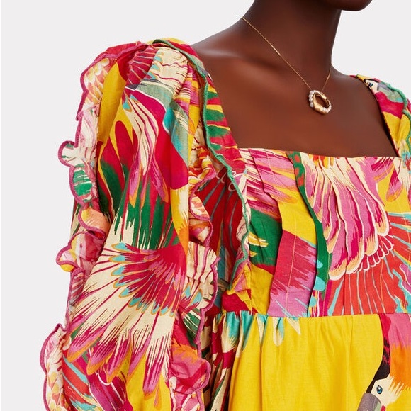 FARM RIO Colorful Toucans Scalloped Midi Dress - Picture 4 of 9